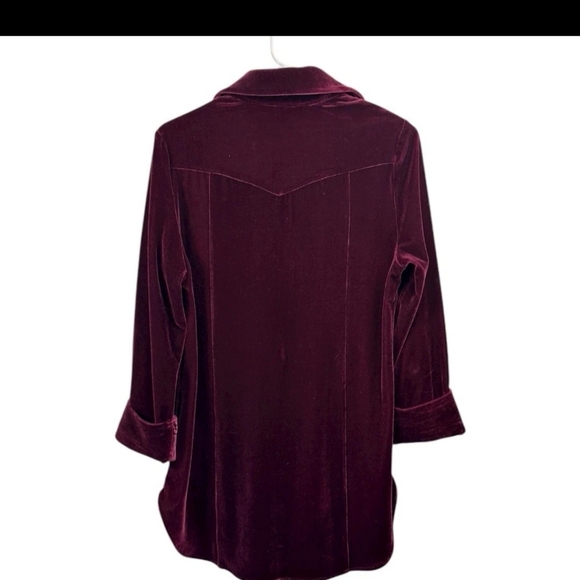 Soft Surroundings Women's Burgundy Velvet Ruffle Pintuck Silk Blend Top. Sz L - Picture 4 of 10